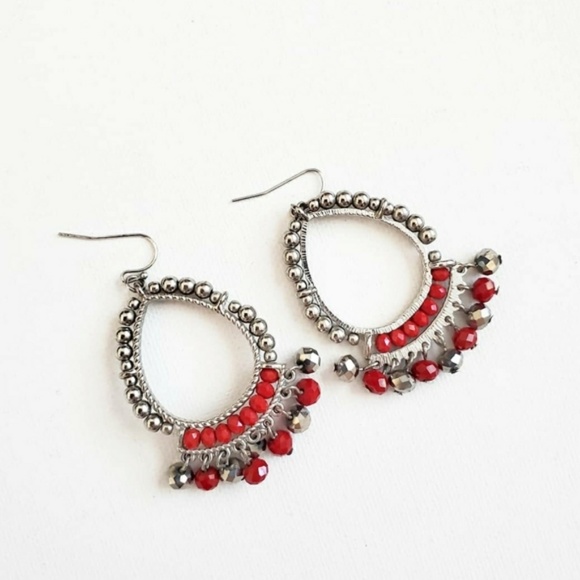 Beaded Dangle Hoop Earrings - Picture 2 of 2